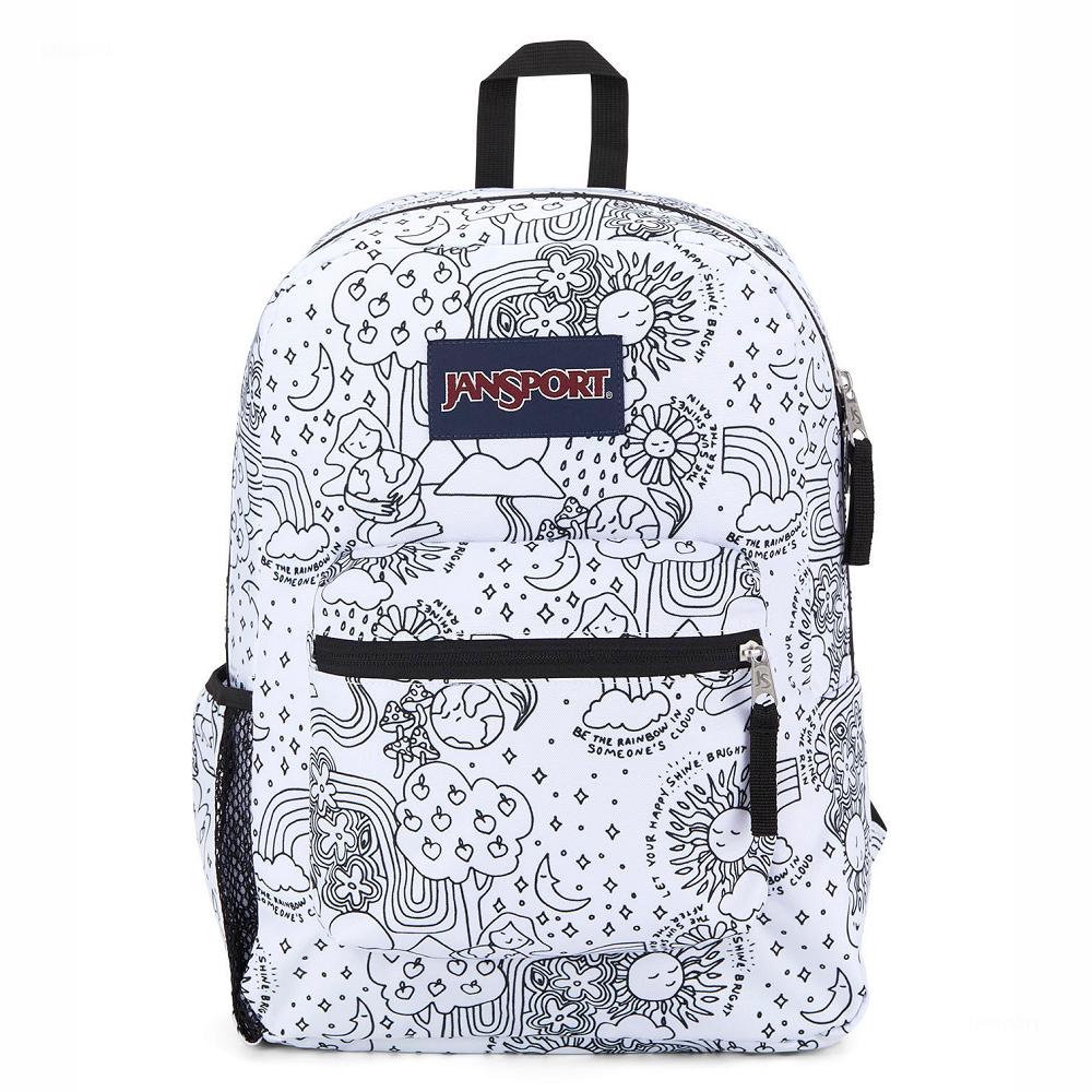 Sac à Dos Scolaire JanSport CROSS TOWN Blanche Noir | USF-48008096